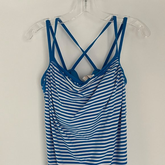Lucy Activewear Blue Striped Workout Tank Top with Built in Bra Med Women's - Picture 3 of 12
